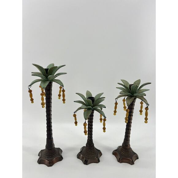 Palm Tree Candlestick Holders - Set of 3 Mid 20th Century Palm Beach Regency - Picture 5 of 7